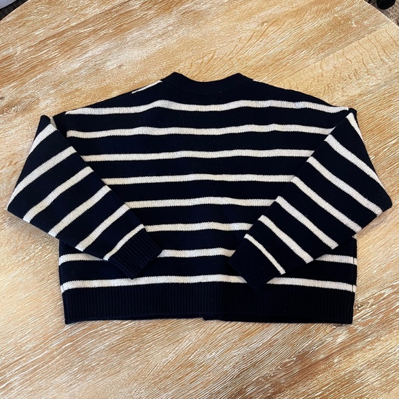 NWOT Zara Women's 100% Wool Navy & White Striped Academia Knit Cardigan - Picture 3 of 6